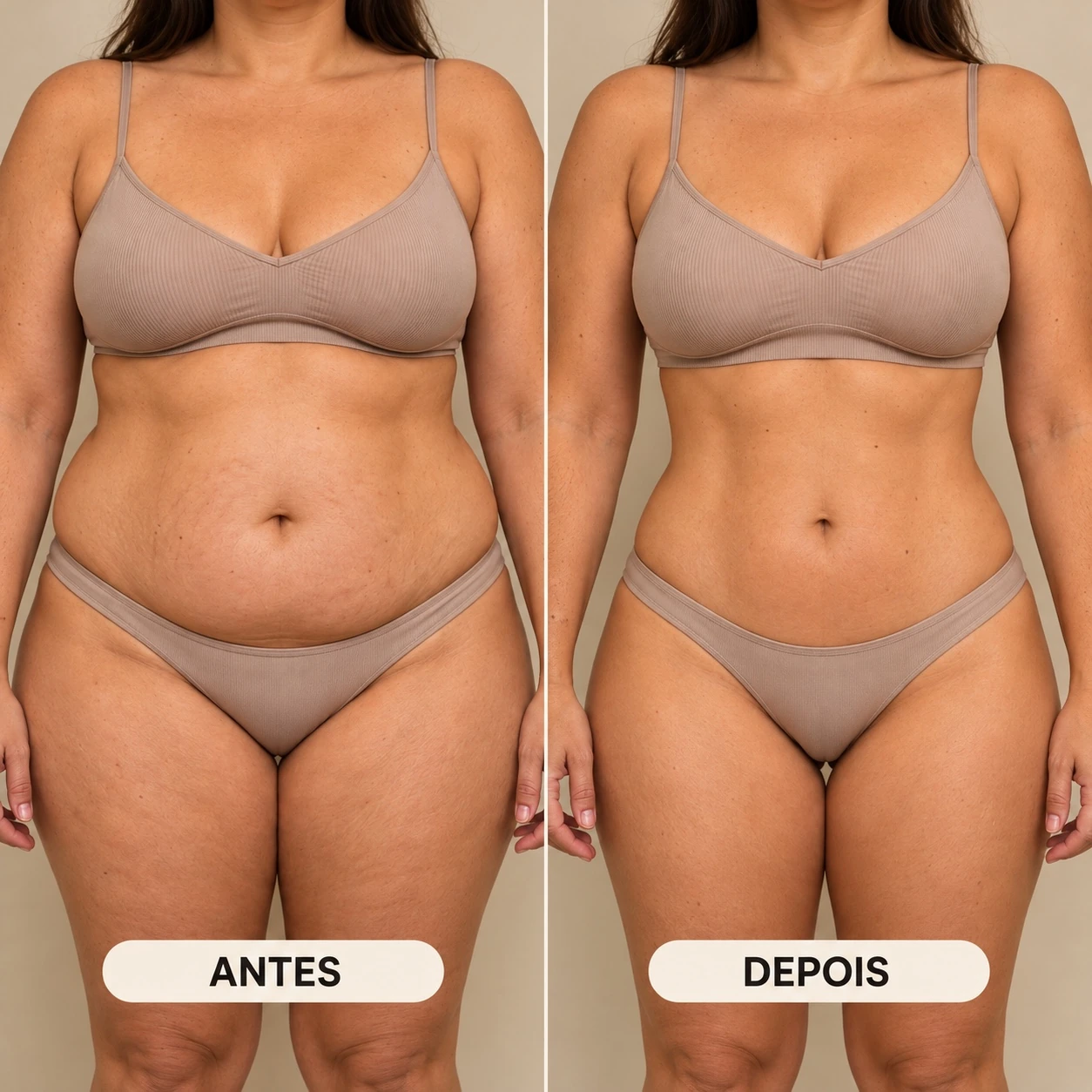 Comparação visual ilustrativa antes e depois